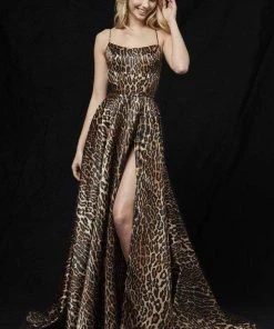 Sherri Hill - 52093 Animal Print A-line Gown With Train 10 Sherri Hill - 52093 Animal Print A-line Gown With Train
