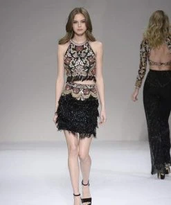 Sherri Hill - 52102 Two Piece Beaded Halter Fringe Sheath Dress 10 Sherri Hill - 52102 Two Piece Beaded Halter Fringe Sheath Dress