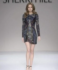 Sherri Hill - 52103 Beaded Long Sleeve Jewel Neck Fitted Dress