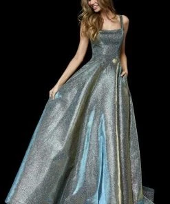 Sherri Hill - 52138 Long Square Neck Glitter A-line Dress 8 Sherri Hill - 52138 Long Square Neck Glitter A-line Dress