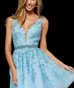 Sherri Hill - 52157 Beaded Lace Tulle V Neck A Line Short Dress