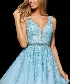Sherri Hill - 52157 Beaded Lace Tulle V Neck A Line Short Dress