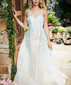 Sherri Hill - 52161 Floral Applique Bateau Dress With Overskirt 13 Sherri Hill - 52161 Floral Applique Bateau Dress With Overskirt