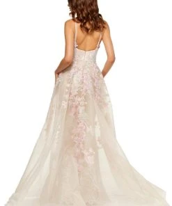 Sherri Hill - 52161 Floral Applique Bateau Dress With Overskirt