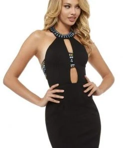 Sherri Hill - 52173 Beaded Halter Stretch Scuba Fitted Dress