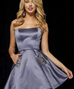 Sherri Hill - 52190 Strapless Satin Cocktail Dress With Beaded Pockets 11 Sherri Hill - 52190 Strapless Satin Cocktail Dress With Beaded Pockets