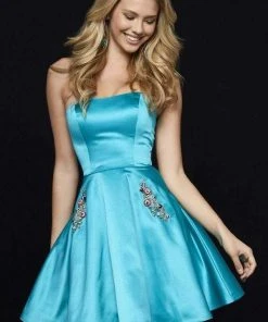 Sherri Hill - 52190 Strapless Satin Cocktail Dress With Beaded Pockets 13 Sherri Hill - 52190 Strapless Satin Cocktail Dress With Beaded Pockets