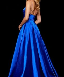 Sherri Hill - 52195 V Neck Spaghetti Straps A-Line Satin Dress