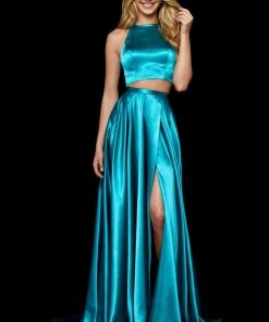 Sherri Hill - 52230 Two Piece Halter Charmeuse A Line Dress