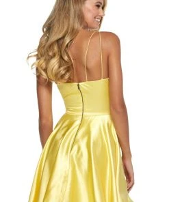 Sherri Hill - 52253 Sleeveless V-Neck Satin Short Dress