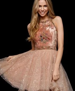 Sherri Hill - 52263 Embroidered Velvet Bodice A Line Short Dress