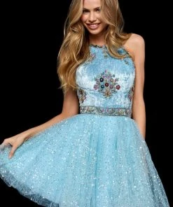 Sherri Hill - 52263 Embroidered Velvet Bodice A Line Short Dress 10 Sherri Hill - 52263 Embroidered Velvet Bodice A Line Short Dress