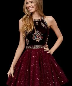 Sherri Hill - 52263 Embroidered Velvet Bodice A Line Short Dress 12 Sherri Hill - 52263 Embroidered Velvet Bodice A Line Short Dress