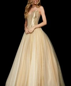 Sherri Hill - 52265 Sweetheart Long Gold Dress 8 Sherri Hill - 52265 Sweetheart Long Gold Dress