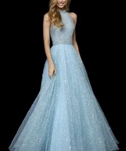 Sherri Hill - 52266 Long Halter Sequined Tulle Skirt Dress