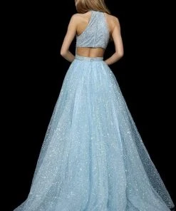 Sherri Hill - 52266 Long Halter Sequined Tulle Skirt Dress