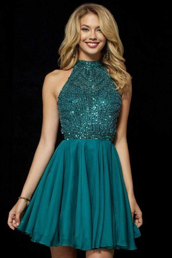 Sherri Hill - 52281 Short Beaded High Halter Chiffon A-line Dress 3 Sherri Hill - 52281 Short Beaded High Halter Chiffon A-line Dress