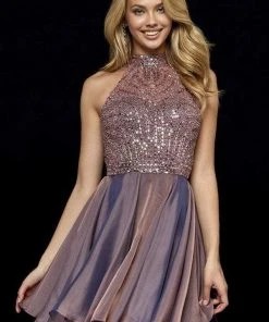 Sherri Hill - 52281 Short Beaded High Halter Chiffon A-line Dress 9 Sherri Hill - 52281 Short Beaded High Halter Chiffon A-line Dress