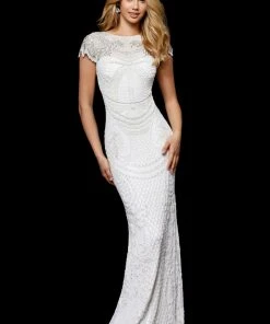 Sherri Hill - 52312 Cap Sleeves Beaded Long Dress