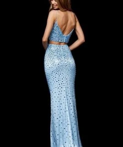 Sherri Hill - 52329 Beaded Two Piece V-Neck Dress With Slit