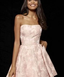 Sherri Hill - 52337 Brocade Print Strapless A-Line Short Dress