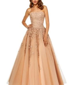 Sherri Hill - 52341 Strapless Floral Appliqued A Line Tulle Dress