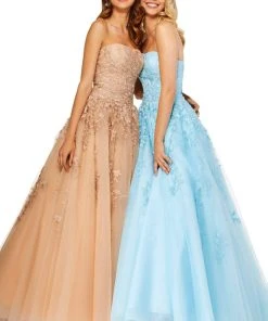 Sherri Hill - 52341 Strapless Floral Appliqued A Line Tulle Dress