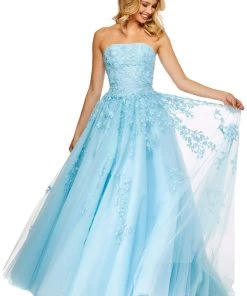 Sherri Hill - 52341 Strapless Floral Appliqued A Line Tulle Dress