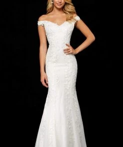 Sherri Hill - 52344 Lace Appliqued Off-Shoulder Fitted Mermaid Dress