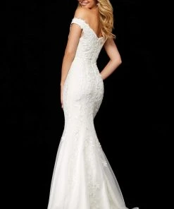 Sherri Hill - 52344 Lace Appliqued Off-Shoulder Fitted Mermaid Dress