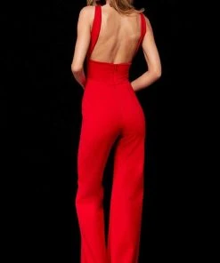 Sherri Hill - 52346 Cross Halter Jumpsuit With Open Back