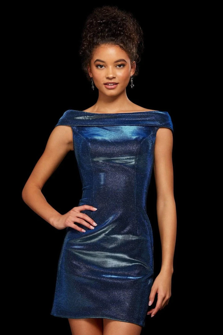 Sherri Hill - 52355 Off Shoulder Glitter Stretch Fitted Short Dress 9 Sherri Hill - 52355 Off Shoulder Glitter Stretch Fitted Short Dress