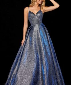 Sherri Hill - 52364 Metallic Crisscross Back Long A Line Dress