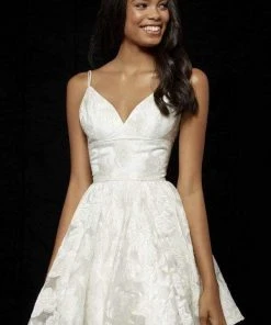 Sherri Hill - 52385 V Neck Brocade A-Line Short Dress