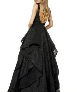 Sherri Hill - 52393 Beaded Lace Deep V-neck Layered Ballgown 5 Sherri Hill - 52393 Beaded Lace Deep V-neck Layered Ballgown