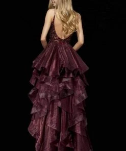 Sherri Hill - 52395 Beaded V-Neck Ruffled High Low Dress