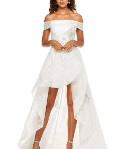 Sherri Hill - 52430 Off The Shoulder Beaded High-Low Dress