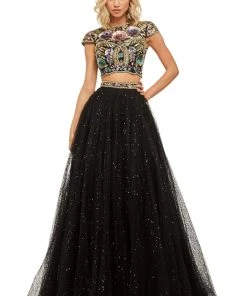 Sherri Hill - 52435 Two Piece Sequin Tulle Ballgown With Train