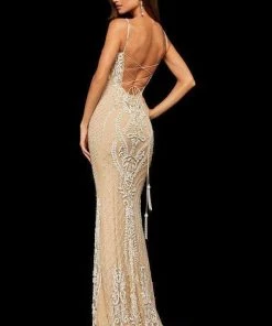 Sherri Hill - 52454 Fully Beaded Lace Up Back Fitted Evening Dress