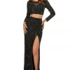 Sherri Hill - 52459 Beaded Long Sleeve Fitted High Slit Dress 1 Sherri Hill - 52459 Beaded Long Sleeve Fitted High Slit Dress