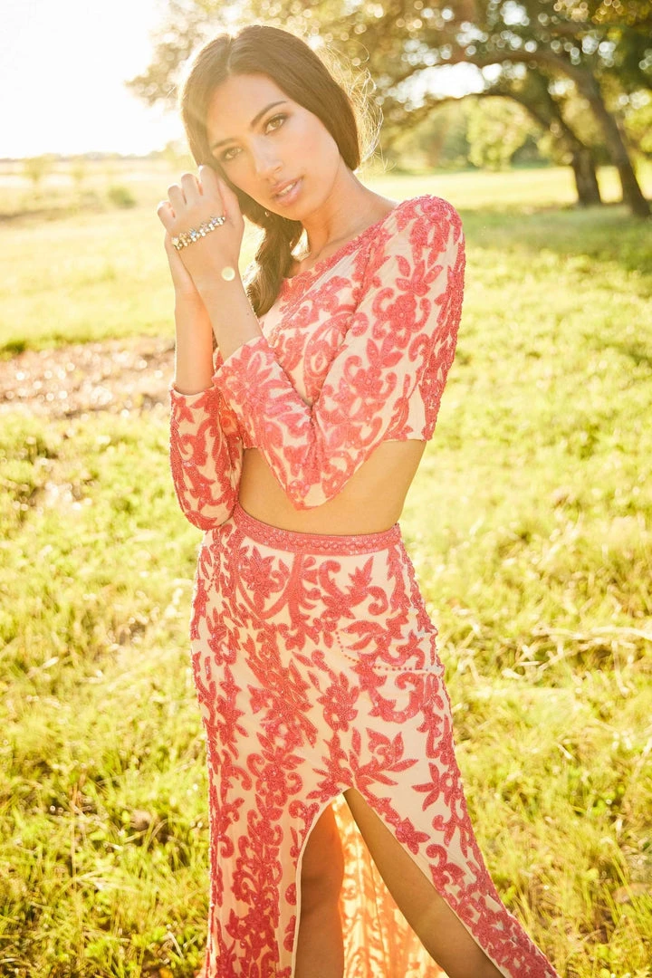 Sherri Hill - 52459 Beaded Long Sleeve Fitted High Slit Dress 10 Sherri Hill - 52459 Beaded Long Sleeve Fitted High Slit Dress