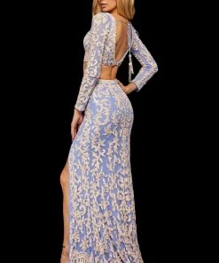 Sherri Hill - 52459 Beaded Long Sleeve Fitted High Slit Dress 19 Sherri Hill - 52459 Beaded Long Sleeve Fitted High Slit Dress