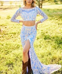 Sherri Hill - 52459 Beaded Long Sleeve Fitted High Slit Dress 23 Sherri Hill - 52459 Beaded Long Sleeve Fitted High Slit Dress
