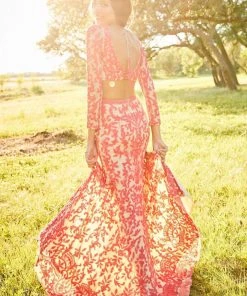 Sherri Hill - 52459 Beaded Long Sleeve Fitted High Slit Dress 22 Sherri Hill - 52459 Beaded Long Sleeve Fitted High Slit Dress