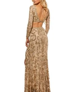 Sherri Hill - 52459 Beaded Long Sleeve Fitted High Slit Dress 17 Sherri Hill - 52459 Beaded Long Sleeve Fitted High Slit Dress