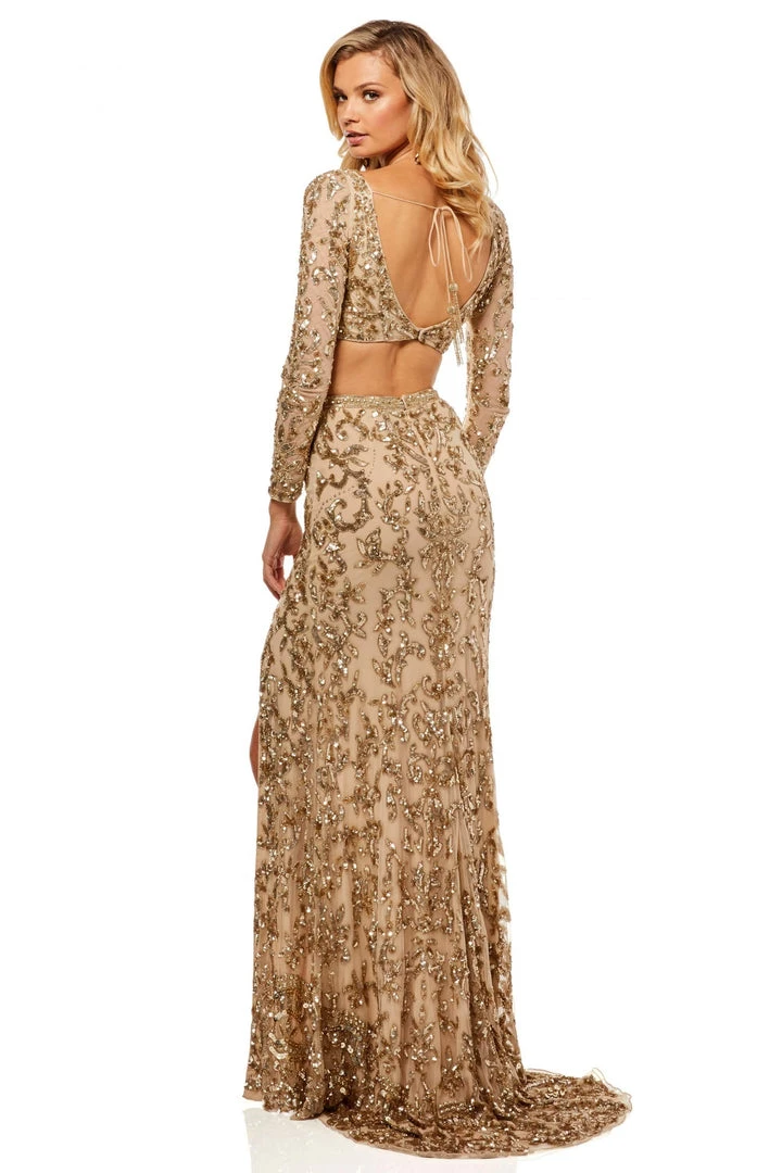 Sherri Hill - 52459 Beaded Long Sleeve Fitted High Slit Dress 6 Sherri Hill - 52459 Beaded Long Sleeve Fitted High Slit Dress