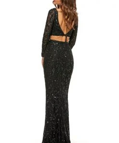 Sherri Hill - 52459 Beaded Long Sleeve Fitted High Slit Dress 15 Sherri Hill - 52459 Beaded Long Sleeve Fitted High Slit Dress