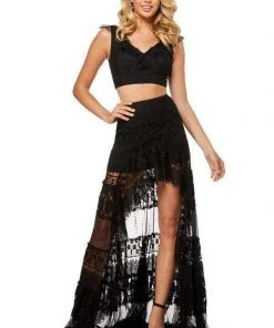 Sherri Hill - 52472 Two Piece Ruffled V-Neck Lace Dress