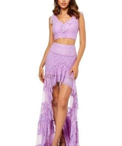 Sherri Hill - 52472 Two Piece Ruffled V-Neck Lace Dress