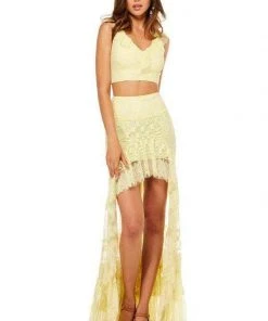 Sherri Hill - 52472 Two Piece Ruffled V-Neck Lace Dress